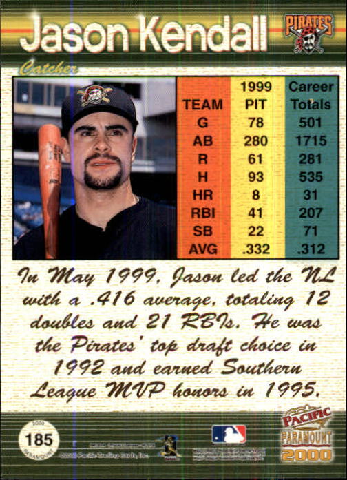 2000 Paramount Ruby #185 Jason Kendall back image