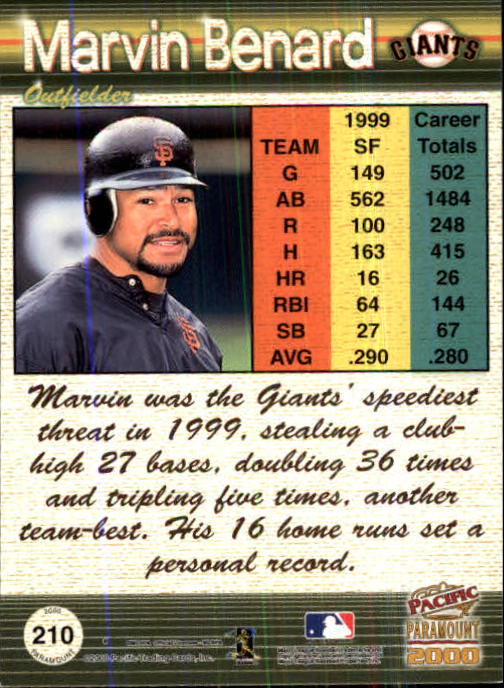2000 Paramount Ruby #210 Marvin Benard back image