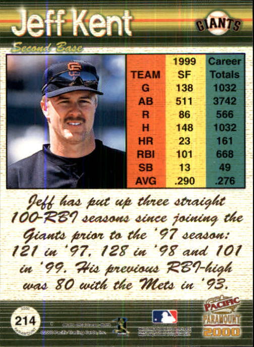 2000 Paramount Ruby #214 Jeff Kent back image