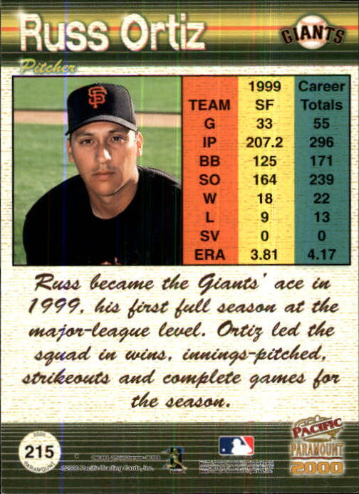2000 Paramount Ruby #215 Russ Ortiz back image