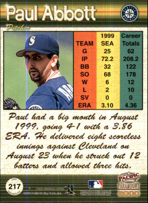 2000 Paramount Ruby #217 Paul Abbott back image