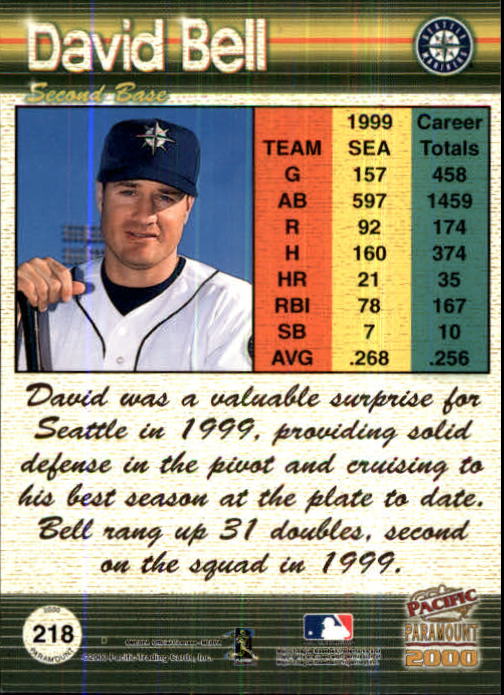 2000 Paramount Ruby #218 David Bell back image