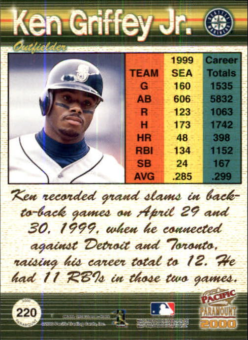 2000 Paramount Ruby #220 Ken Griffey Jr. back image