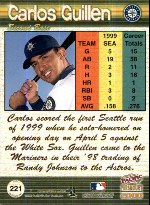 2000 Paramount Ruby #221 Carlos Guillen back image