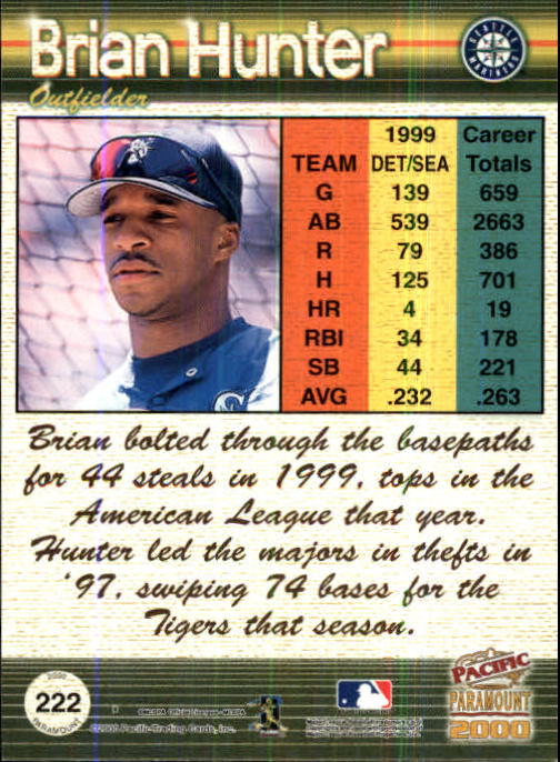 2000 Paramount Ruby #222 Brian Hunter back image
