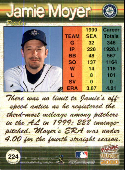 2000 Paramount Ruby #224 Jamie Moyer back image