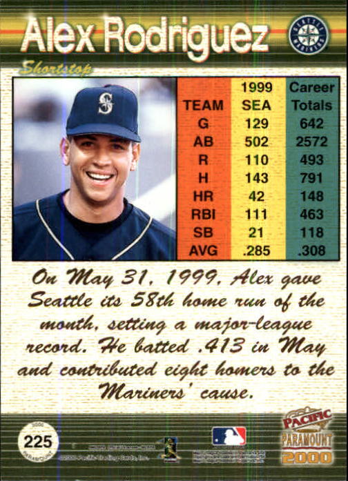 2000 Paramount Ruby #225 Alex Rodriguez back image