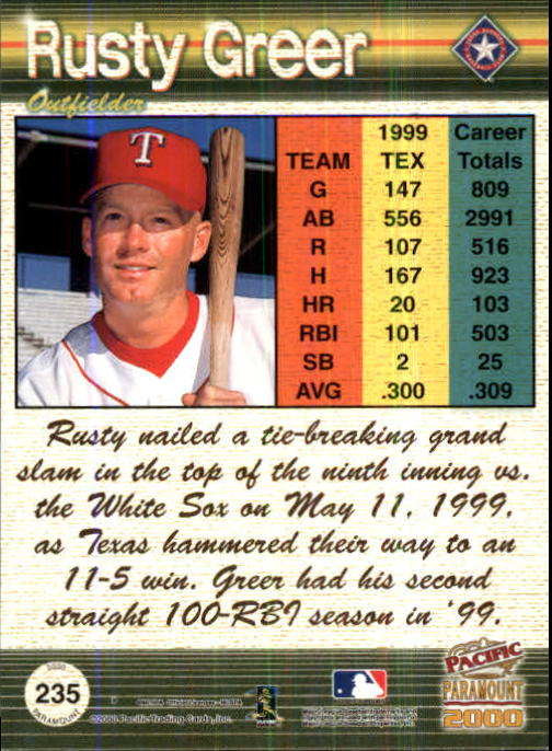 2000 Paramount Ruby #235 Rusty Greer back image