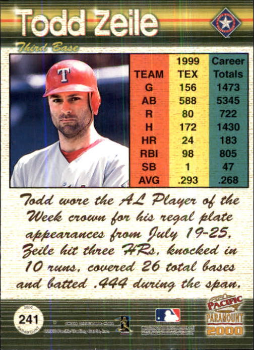 2000 Paramount Ruby #241 Todd Zeile back image