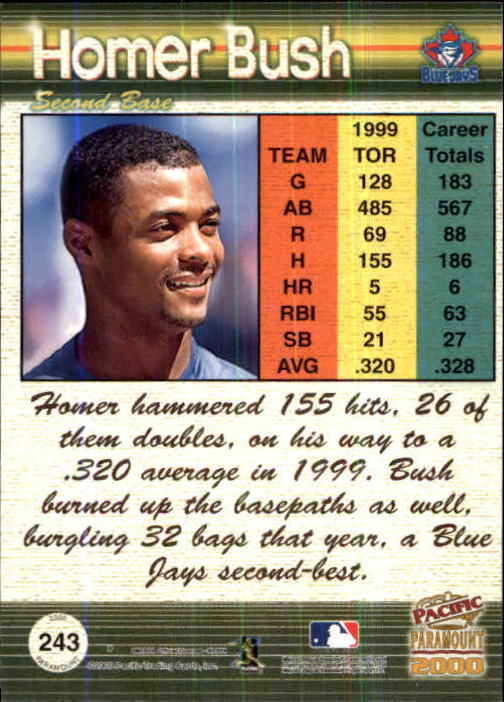 2000 Paramount Ruby #243 Homer Bush back image