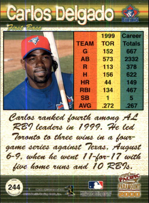2000 Paramount Ruby #244 Carlos Delgado back image