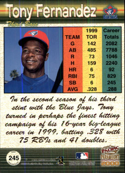 2000 Paramount Ruby #245 Tony Fernandez back image