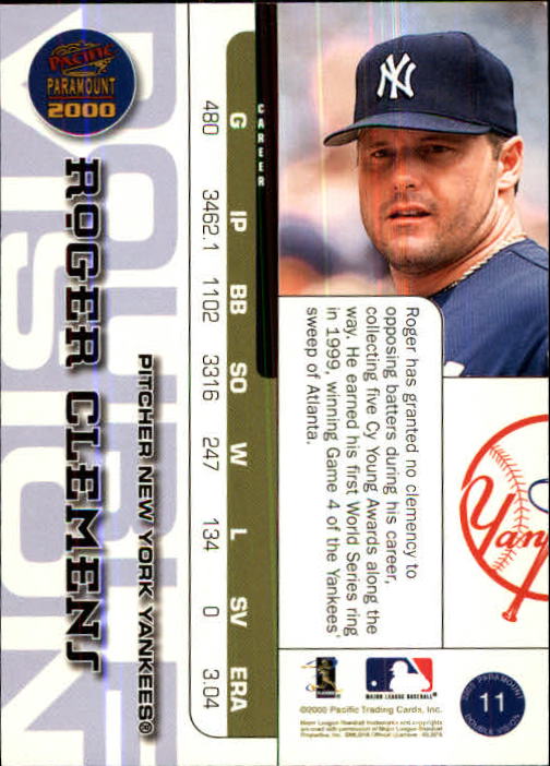 2000 Paramount Double Vision #11 Roger Clemens back image
