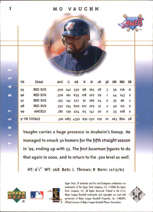 2000 SP Authentic #1 Mo Vaughn back image