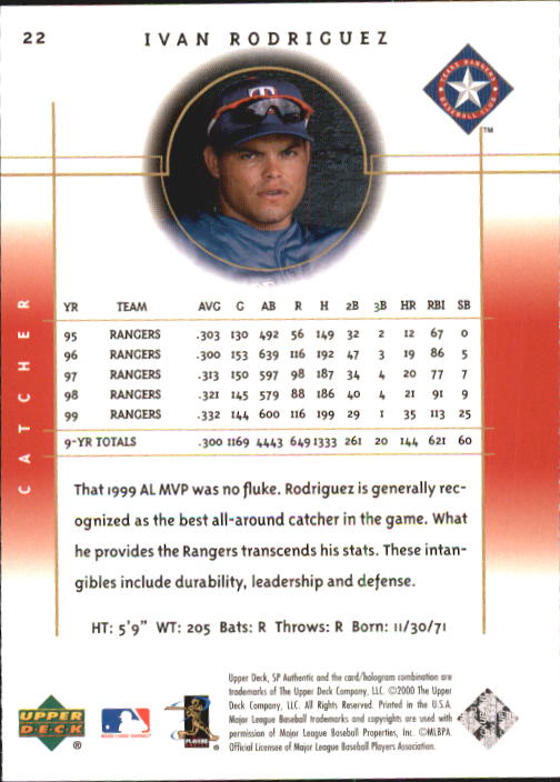 2000 SP Authentic #22 Ivan Rodriguez back image