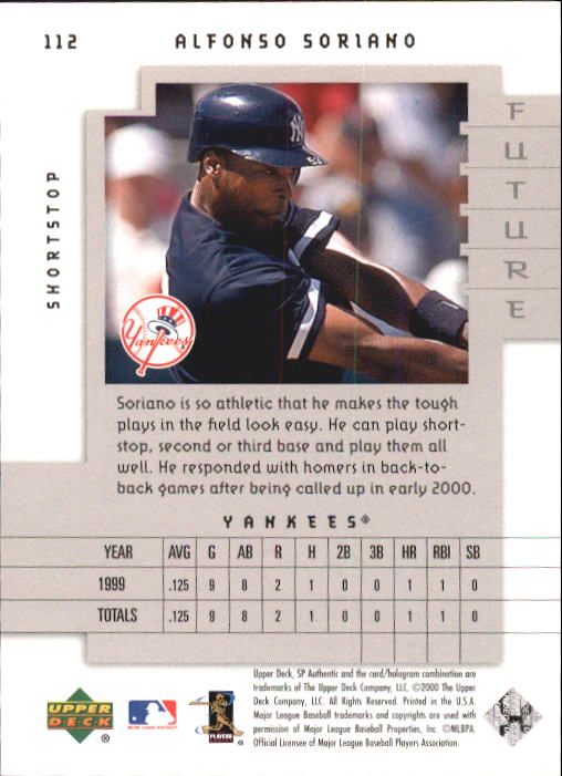 2000 SP Authentic #112 Alfonso Soriano FW back image
