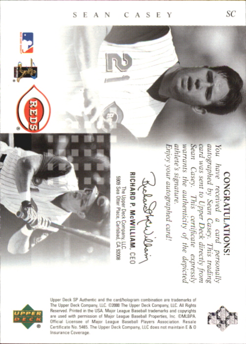 2000 SP Authentic Chirography #SC Sean Casey back image
