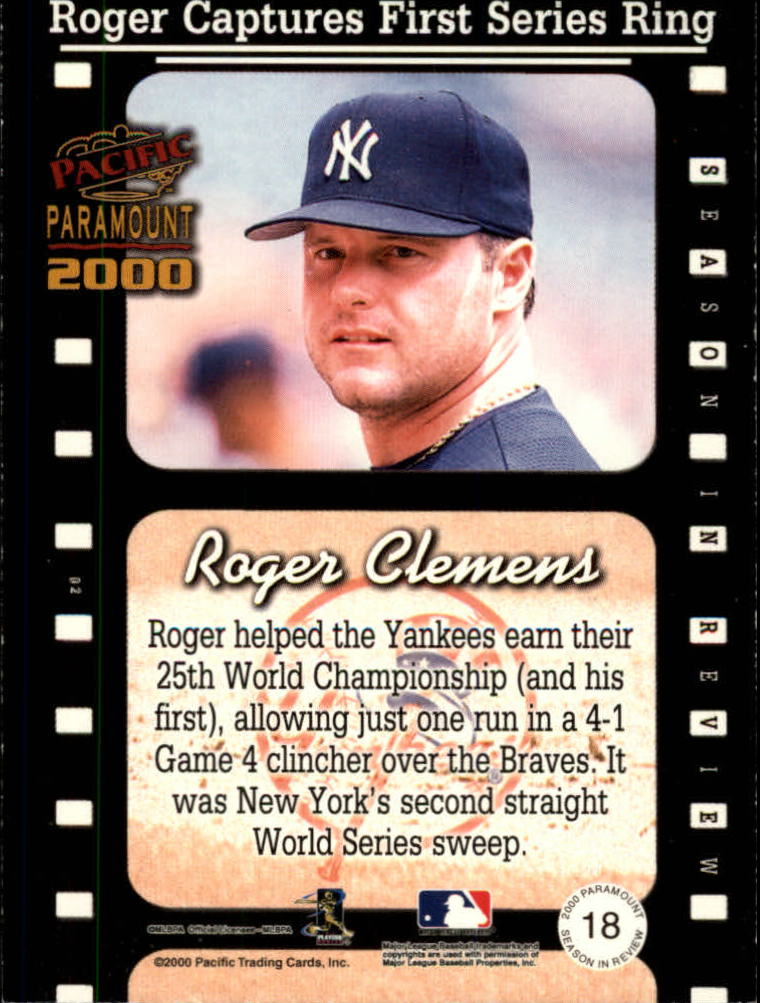 2000 Paramount Season in Review #18 Roger Clemens back image
