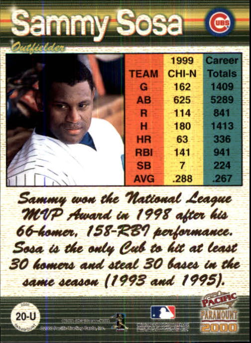 2000 Paramount Update #U20 Sammy Sosa back image