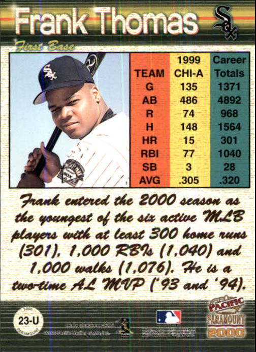 2000 Paramount Update #U23 Frank Thomas back image
