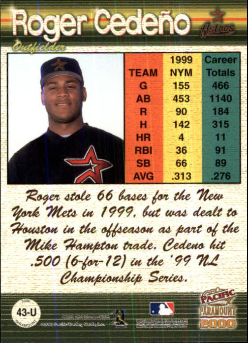 2000 Paramount Update #U43 Roger Cedeno back image