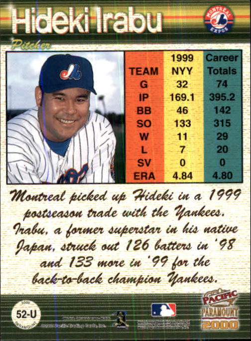 2000 Paramount Update #U52 Hideki Irabu back image