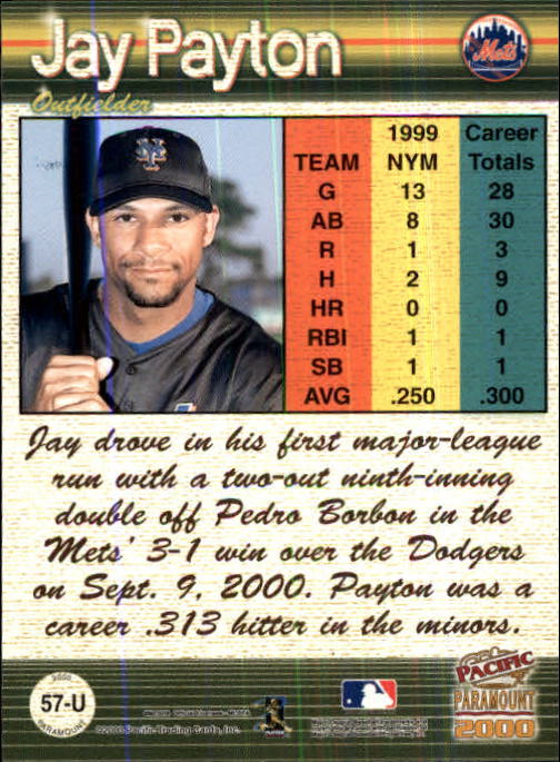 2000 Paramount Update #U57 Jay Payton back image
