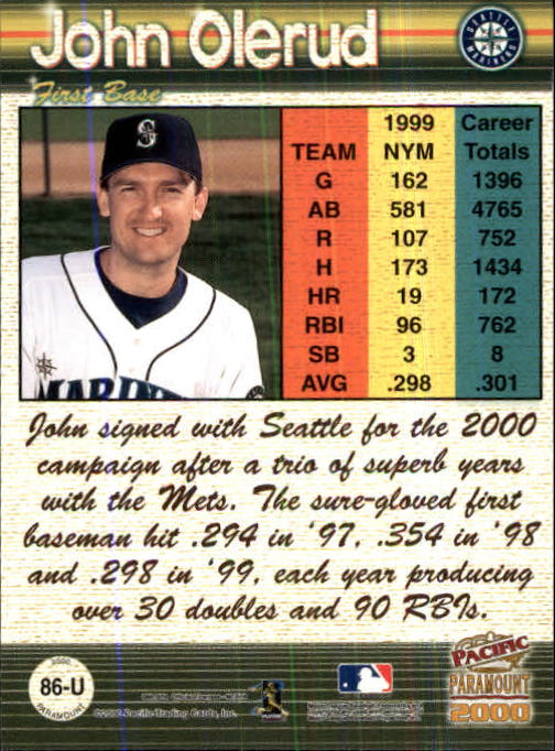 2000 Paramount Update #U86 John Olerud back image
