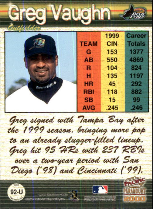 2000 Paramount Update #U92 Greg Vaughn back image