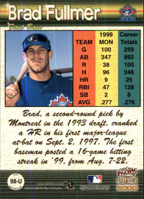 2000 Paramount Update #U98 Brad Fullmer back image