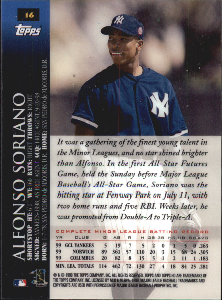 2000 Topps HD #16 Alfonso Soriano back image