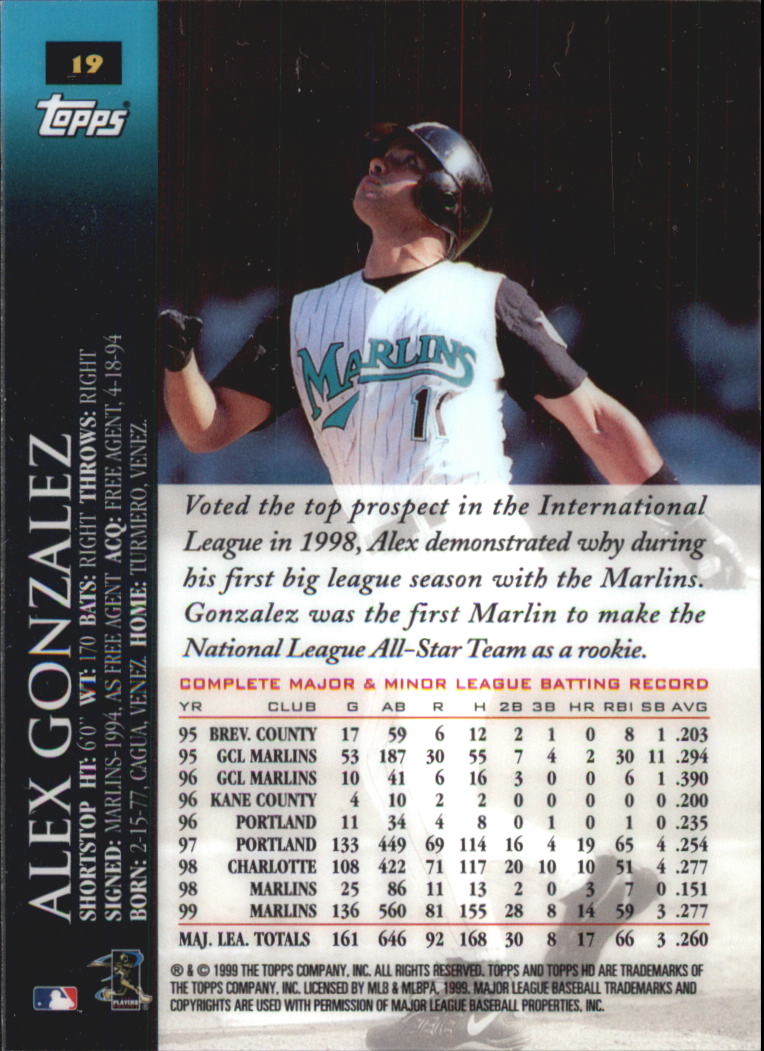 2000 Topps HD #19 Alex Gonzalez back image