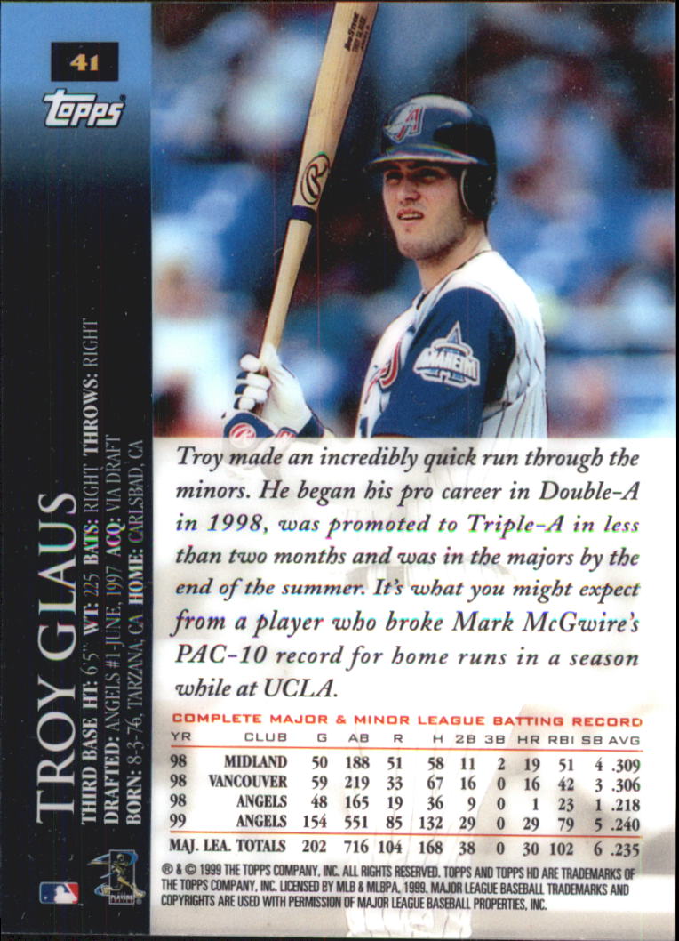 2000 Topps HD #41 Troy Glaus back image