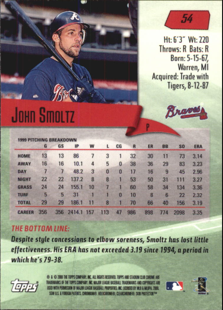 2000 Stadium Club Chrome #54 John Smoltz back image