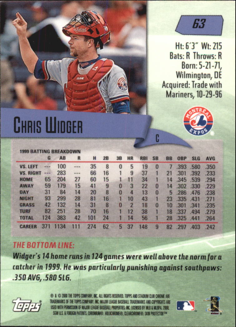 2000 Stadium Club Chrome #63 Chris Widger back image