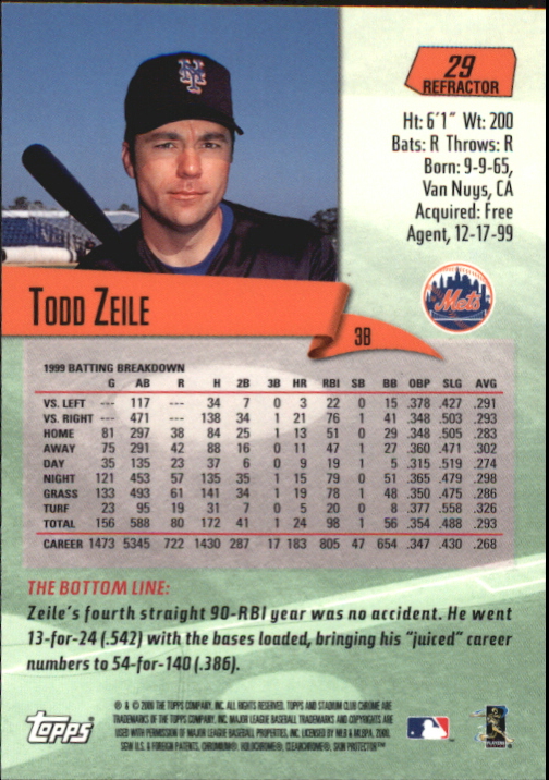 2000 Stadium Club Chrome Refractors #29 Todd Zeile back image