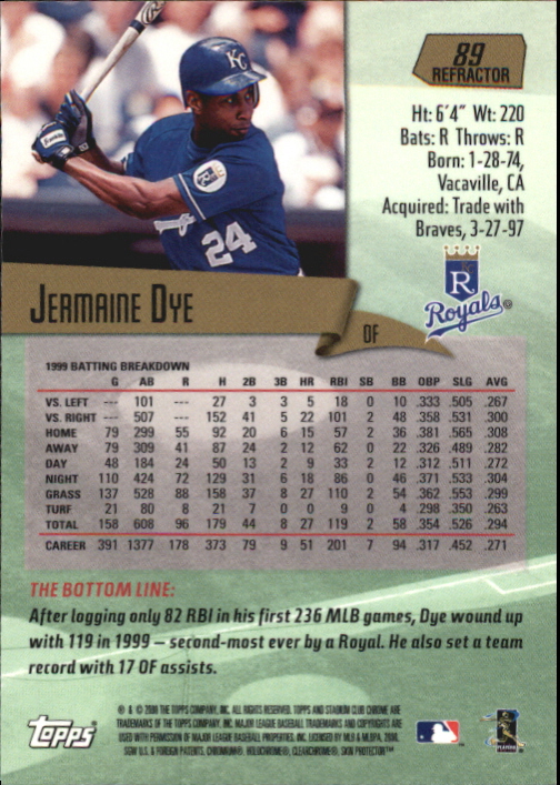 2000 Stadium Club Chrome Refractors #89 Jermiane Dye back image