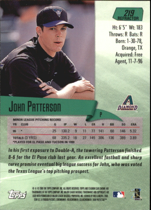 2000 Stadium Club Chrome Refractors #219 John Patterson back image