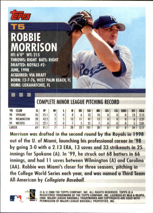 2000 Topps Traded #T5 Robbie Morrison RC back image