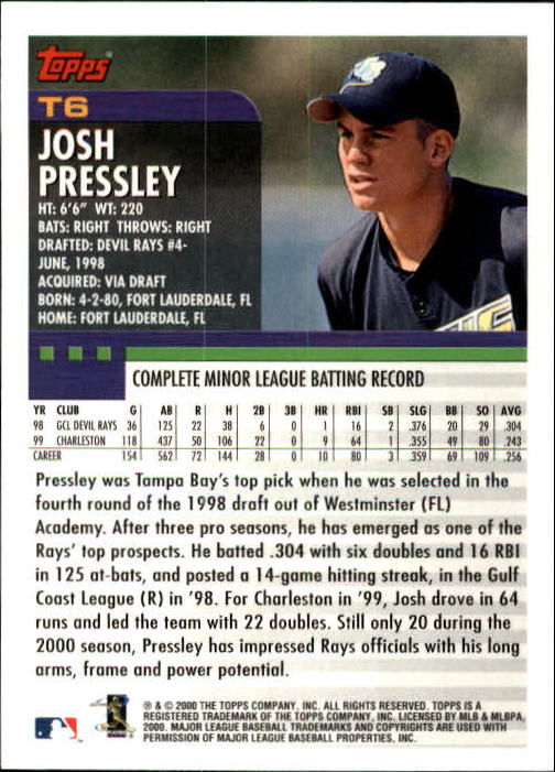 2000 Topps Traded #T6 Josh Pressley RC back image