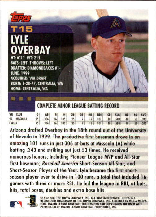 2000 Topps Traded #T15 Lyle Overbay RC back image