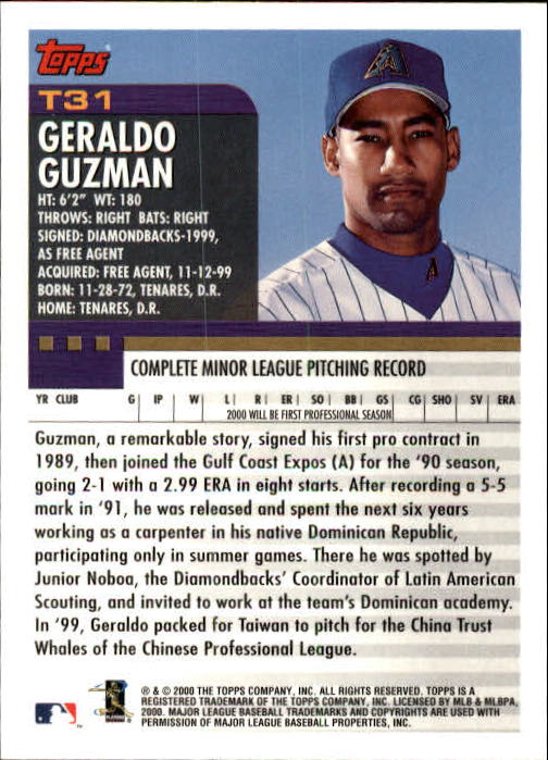 2000 Topps Traded #T31 Geraldo Guzman RC back image