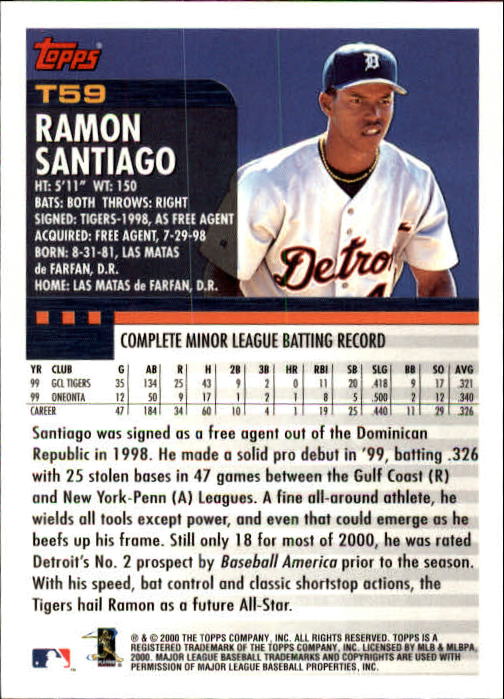2000 Topps Traded #T59 Ramon Santiago RC back image
