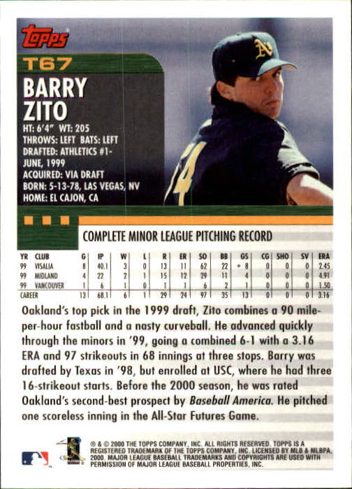 2000 Topps Traded #T67 Barry Zito back image