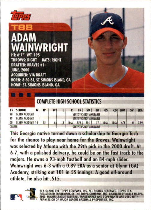 2000 Topps Traded #T88 Adam Wainwright RC back image