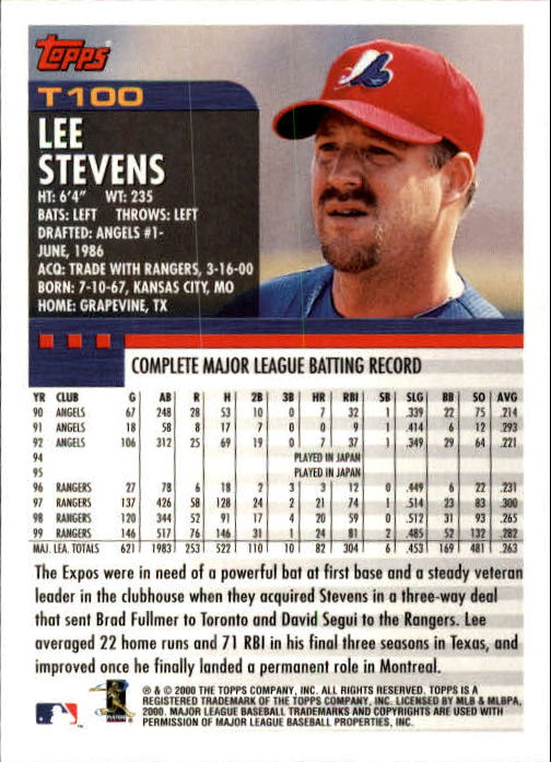 2000 Topps Traded #T100 Lee Stevens back image