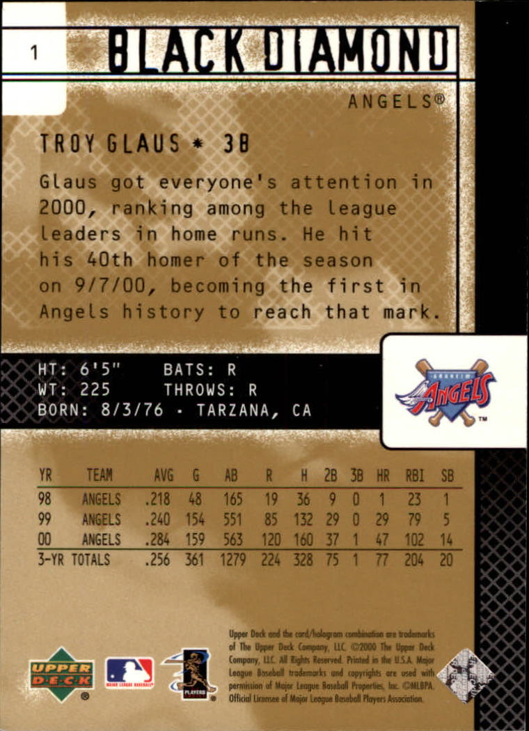 2000 Black Diamond Rookie Edition #1 Troy Glaus back image