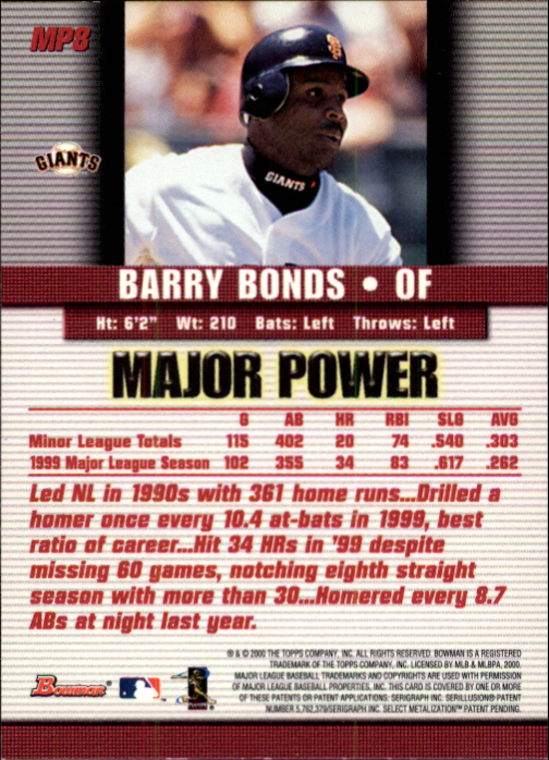 2000 Bowman Major Power #MP8 Barry Bonds back image