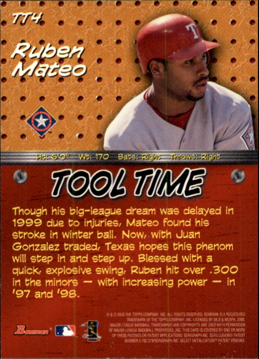 2000 Bowman Tool Time #TT4 Ruben Mateo back image