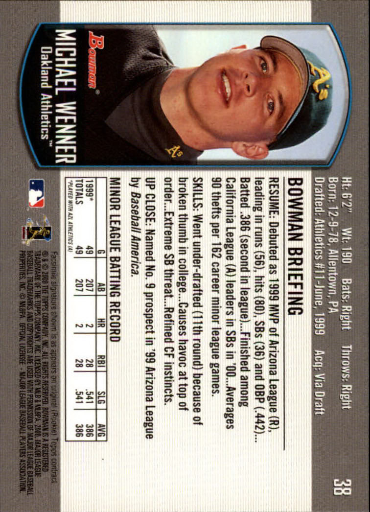 2000 Bowman Draft #38 Michael Wenner back image